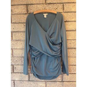Soft Blue Sundance Draped Long Sleeve Top XL 91% Cotton 9% Spandex Elegant Gathe